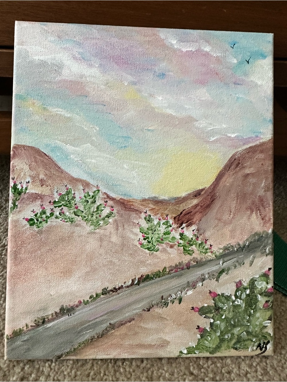Desert Sunrise Landscape Canvas Art - Pink and Cream Desert Scene